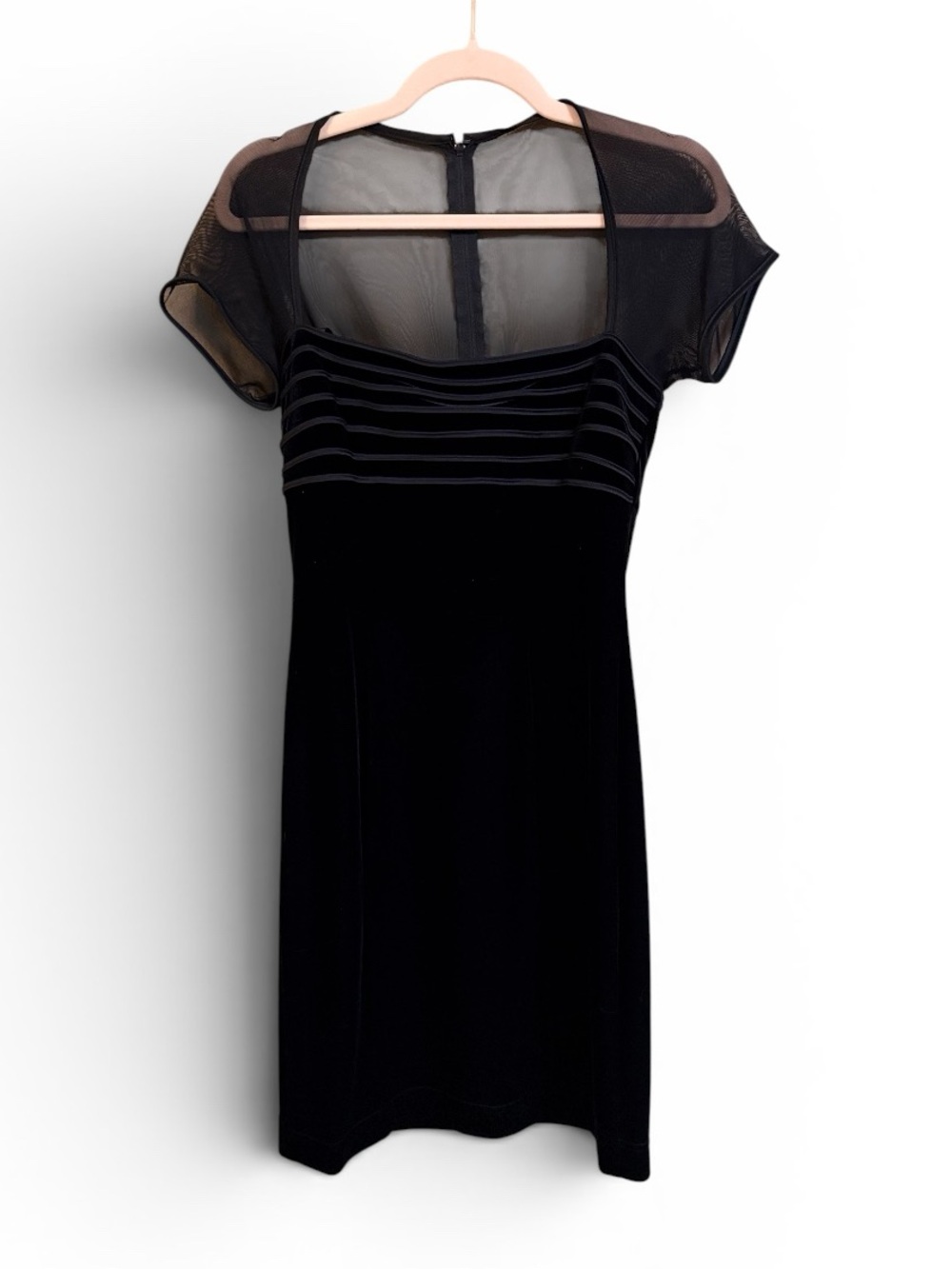 Vintage Tadashi Black Velvet Mesh Cocktail Dress Women’s Small